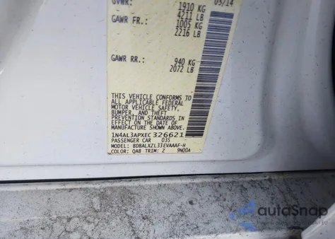 2014 Nissan Altima 2.5 Sl из США, поврежденный, VIN 1N4AL3APXEC326621